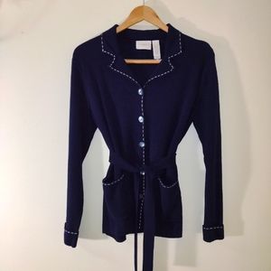 Liz Claiborne Lizsport Waist Tie Cardigan Navy Blue